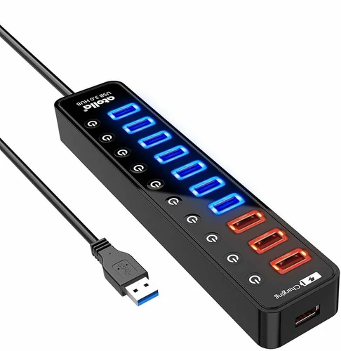 Rozgałęźnik HUB 11x USB + 4 porty Fast Charge 2.4A Atolla widok z przodu