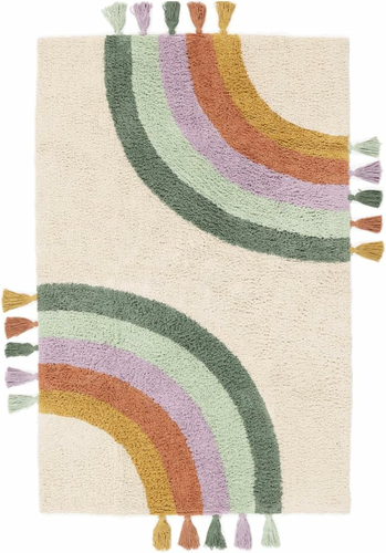 RugVista Rainbow dywan dziecięcy bawełniany 100 x 160 cm – tęcza, ecru