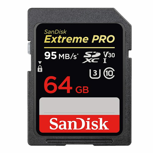 Sandisk extreme pro SDXC 64GB V30 U3 4K 95MB/s widok z przodu