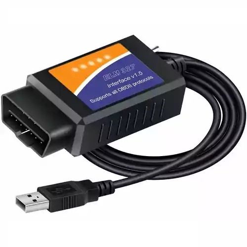 Skaner interfejs diagnostyczny ELM 327 złącze OBD 2 USB widok z przodu