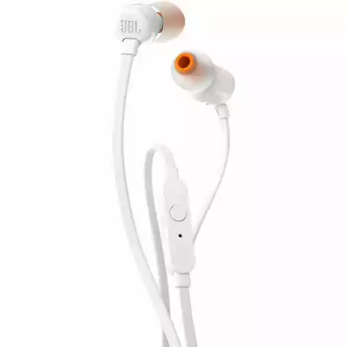 Słuchawki przewodowe dokanałowe JBL by Harman T110 z mikrofonem Białe widok z regulacją