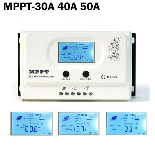 Sterownik solarny regulator ładowania MPPT WISER2 12/24V 50A widok z przodu