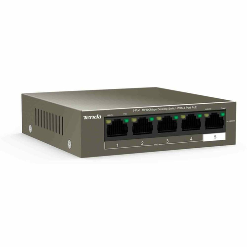 Switch PoE Tenda TEF1105P-4-38W 5x 10/100Mbps widok z przodu