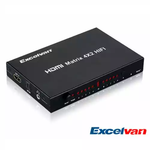 Switch splitter rozdzielacz Excelvan 4x2 HDMI 1.4 HiFi widok z przodu