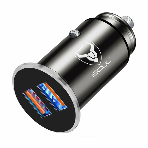 Szybka ładowarka samochodowa USB z dwoma portami i układem QUALCOMM 3.0 widok z przodu