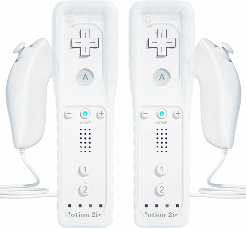 TechKen 2x Wii Remote Plus z Motion Plus + 2x Nunchuk – zestaw kontrolerów, biały