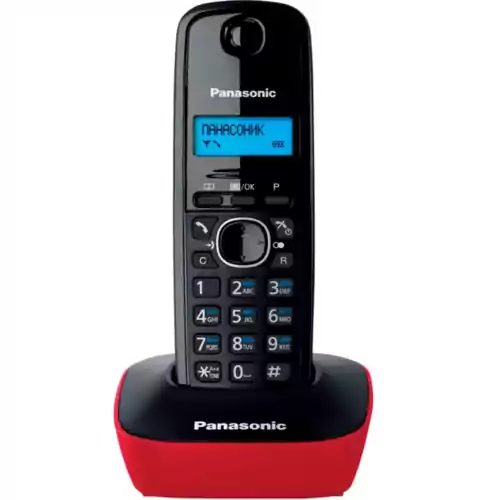 Telefon stacjonarny Panasonic KX-TG1611 czerwony bez stacji widok z przodu