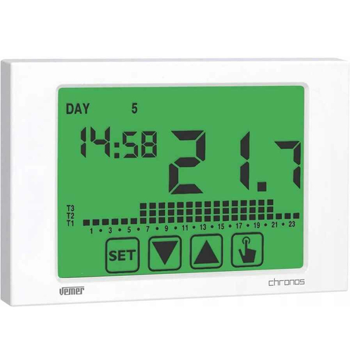 Termostat ścienny Vemer Chronos 230 VE453700 Biały widok z przodu.