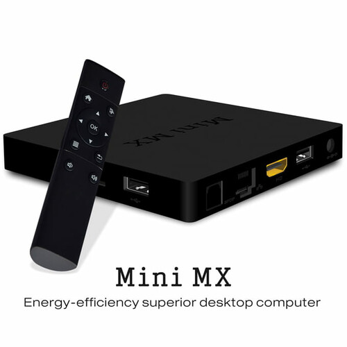 TV BOX mini MX 4K smart TV NETFLIX Android 5.1 2/16GB BT 4.0 widok urządzenia z pilotem