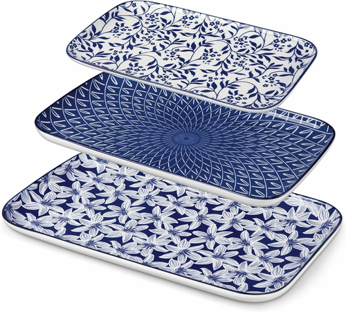 vancasso Selene01 – zestaw 3 porcelanowych półmisków prostokątnych, kobalt