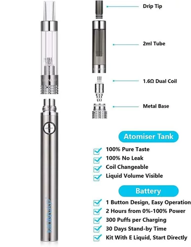 Vape Pen MONVAP M2 900mAh srebrny widok z przodu.