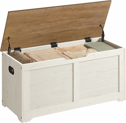 VASAGLE LSB061 skrzynia do przechowywania z siedziskiem 100 x 40 x 46 cm, biel i brąz