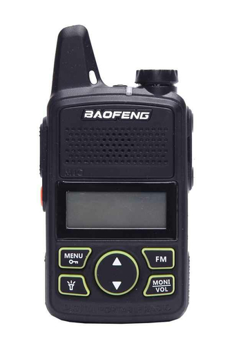 Walkie talkie krótkofalkówka mini Baofeng BF-T1 bez akumulatora widok z przodu.