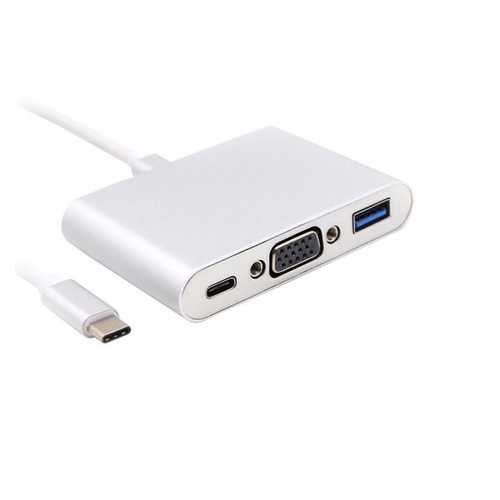 Wieloportowa przejściówka adapter USB C do VGA USB 3.0 USB C widok z lewej strony