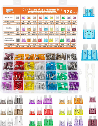 Zestaw bezpieczników samochodowych 320 szt. Micro, Mini, Standard 2–40 A