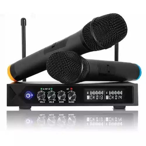 Zestaw karaoke bezprzewodowe mikrofony ROXTAK S9 widok z przodu