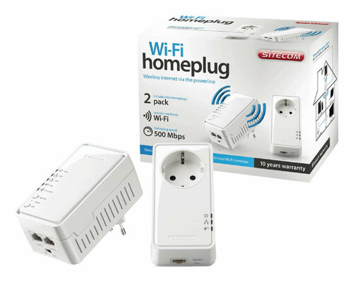 Zestaw PowerLine transmiter Homeplug SITECOM LN-555 500Mbps WiFi widok z przodu