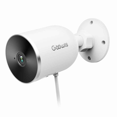 Zewnętrzna przewodowa kamera IP Goowls 1080P WiFi SD USB widok z przodu.