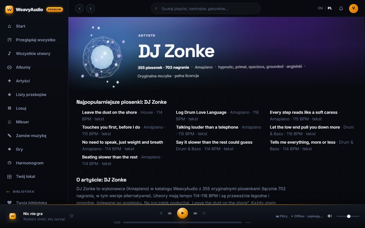 Strona artysty DJ Zonke w WeavyAudio: 355 piosenek, gatunek Amapiano i lista najpopularniejszych utworów z BPM